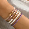 Moda Transfronteriza Primavera y Otoño Nuevos Pulseras Apilables de Perlas Corazón de Melocotón Metálico Perlas de Arroz Color Contrastante Pulseras Ccb Juego de Cinco Piezas