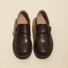 Zapatos de Cuero Vintage Otoño e Invierno Nuevo Estilo Británico Café Zapatos de Tacón Grueso Hebilla Lateral Cómodos Combinables Mocasines de Mujer