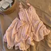 Nuevo Estilo Coreano Pura Pasión Algodón Nube Pijama Rosa Nude Color Sólido Camisola Floral Shorts Conjunto Suave para el Hogar para Mujer