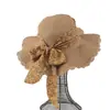 Sombrero de Paja de Verano para Mujer con Estampado Floral Pequeño, Lazo, Ala Ancha, Encaje, Borde Ondulado, Protección Solar, Sombrero Tejido de Paja Fina