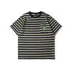 WANLEGETU Camiseta Listrada de Manga Curta com Bolso Estilo Cityboy Japonês Vintage de Verão para Homens Casual Manga Meia T833