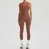 Conjunto de Sutiã Esportivo de Manga Curta com Gola Halter e Bolso para Corrida e Yoga Calça Longa e Curta para Mulheres
