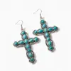 Pendientes de aro cruzados de nuevo estilo transfronterizos europeos y americanos de aleación, moda retro versátiles, pendientes de turquesa, accesorios para mujer