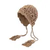 Gorro de Punto con Flor Estéreo Estilo Étnico para Mujer 2025 Otoño e Invierno Nuevo Gorro Baotou con Borla Gorro Cálido de Lana Moderno