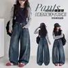 Calças Jeans Femininas Primavera e Outono Roupa Exterior Estilosa 2026 Novo Estilo Crianças Médias e Grandes Casuais Perna Curva Calças Longas Calças de Outono para Crianças