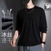 Camiseta de Malla de Secado Rápido Transfronteriza de Manga Larga para Hombre, Estilo Delgado de Seda de Hielo, Ajuste Holgado para Deporte, Fitness, Running, Talla Grande, Cuello Redondo, Camiseta Básica