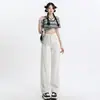 Jeans Feminino 2025 Primavera Branco Cremoso Cintura Alta Perna Larga Desbotado Solto Slimming Reta Calças Dummy