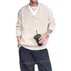 Popular Transfronterizo Talla Europea Talla Grande Falso Dos Piezas Cuello en V Tejido Coreano para Hombre Empalme Otoño e Invierno Tendencia Venta al por Mayor de Fábrica