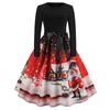 X Vestido de Natal Amazon Outono e Inverno Gola Redonda Manga Longa Preto Par Estampa Gradual Vestido Grande