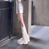 Botas largas blancas de suela gruesa para mujer, botas de montar altas finas de verano, estilo británico, botas Martin pequeñas