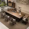 Mesa de centro y juego de sillas para sala de estar de panel grande de madera maciza, estética estilo canción, mesa de centro para recepción de oficina, sensación integrada de lujo ligero y alta gama