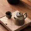 Tetera Rústica de Cerámica Estilo Japonés con Acabado Dorado, Tetera Individual para Uso Doméstico, Juego de Té Kung Fu, Maceta Redonda Grande de Cerámica Vintage Hecha a Mano