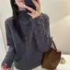 Cardigan Novo de Gola Alta Outono e Inverno Bordado Pesado Exquisito Versátil Suéter Camada Base Roupa Íntima Malha Macia Oca