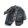 Chaleco de Cuero Suave de un Solo Botón Estilo Motocicleta Retro para Niños, Conjunto de Ropa de Primavera, Elegante Conjunto de Tres Piezas para Salir de Niños Pequeños