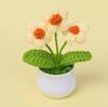 Acabado de lã desktop puff mini flor de lã em vaso de crochê à mão flor artificial carro decoração de presente
