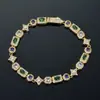Pulsera Geométrica de Estrella Transfronteriza Europea y Americana Cadena de Joyería de Piedras Preciosas Coloridas Joyería Hip-Hop Pulsera para Hombre Personalización