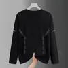 Camiseta masculina de manga comprida, camada interna de outono masculina, camiseta básica solta e elástica, camiseta masculina estampada estilo coreano ins