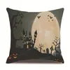 Funda de Almohada de Lino para Halloween Funda de Cojín Impresa