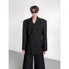 Jaqueta de Terno Preta de Alta Qualidade Francesa com Cintura Marcada, Silhueta Estereoscópica e Ombreiras para Homens, Moda Tendência Casual para Primavera e Outono
