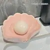 Porta Sabonete Doméstico em Formato de Concha de Plástico, Caixa de Sabonete Criativa de Alto Padrão para Banheiro Sem Furos com Drenagem Automática