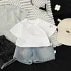 Camiseta Básica de Color Sólido para Bebé de Manga Corta Verano Puños en las Mangas con Bordado de Oso Top Holgado Básico de Media Manga