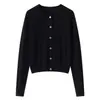 Cardigan de Lã Merino Fina 100% Pura Fio Yangtze Alemão 15,5 Microns Tricotado Gola Redonda Feminino Nova Coleção Primavera/Verão