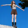 Shorts de Mezclilla Marrones para Mujer Verano Delgados 2026 Nuevos Altura Baja Sueltos Adelgazantes Pierna Ancha Línea A Pantalones Cortos