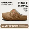 2026 Novo Outono Inverno EVA Impermeável Algodão Chinelos Femininos Xadrez Mais Veludo Quente Antiderrapante Casa Usável Peludos Sapatos