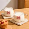 Taza Gruesa de Vidrio de Borosilicato con Rayas Verticales, Elegante Taza para Café y Leche de Desayuno, Taza para Bebidas para Oficina en Casa