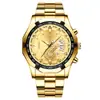 Reloj de Pulsera para Hombre de Cuarzo Dorado con Esfera Grande, Múltiples Subesferas Únicas, Calendario, Correa de Metal Acero, Deportivo, Moda