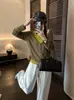 Fábrica de Suéteres Dalan Source Cardigan de Punto Rayado Color Block Otoño e Invierno Falso Dos Piezas para Mujer con Cintura de Cordón Top Adelgazante
