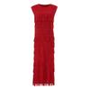 Vestido Plissado Transfronteiriço Nova Estação Europeia Moda de Alto Padrão Elegante Costura de Franja Sem Mangas Gola Redonda Vestido Justo