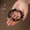 Pulseira de Obsidiana Prateada Pixiu com Pedra Olho de Tigre Joia de Casal Presente Retro Contas Atacado Design de Pulseira