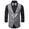 Traje de Lentejuelas Pequeñas para Hombre para Actuación en Escenario Moda Masculina Chaleco de Estudio para Presentador/MC Chaleco