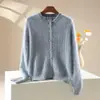 Cardigan de Punto de Lana Cachemira Nuevo Otoño/Invierno 2026 Cuello Redondo Manga Larga para Mujer Patrón Retorcido Suéter de Lana Cepillada