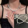 Doce estilo Chanel Metal Bow Pearl Clavícula Corrente Moda Leve Luxo High-end Moda Elegante Colar