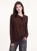 Top de malha estilo francês para mulheres, nova coleção de outono, manga longa justo, suave e elegante, efeito emagrecedor, com detalhe de amarração, perfeito como base