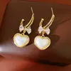 Pendientes de plata con baño de oro real, circonita, lazo, corazón, perla, pendientes de lujo ligero de alta gama, accesorios para la oreja exquisitos y elegantes