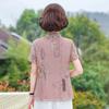 Vestido de Verano para Madre Estilo Occidental Traje de Gasa Top de Manga Corta Estilo Étnico para Mujeres de Mediana Edad y Mayores Pantalones de Pierna Ancha Modernos Conjunto de Dos Piezas