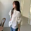 En stock: Diseño Dongdaemun coreano, único y elegante, juvenil, camisa de manga larga de un solo botón para mujer 18540