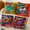 Almohada retro graffiti americana, cojín de dibujos animados con bloques de color dopamina, funda de almohada para sofá de sala de estar, cojín decorativo suave de moda