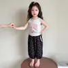 Conjunto de Colete de Desenho Animado Moda Verão para Meninas, Roupa de Verão para Bebês Meninas, Conjunto de Duas Peças Anti-Mosquito, Fofo, Casual e Doce