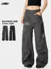 OREETA, Marca de Moda Americana Pantalones de Grulla Multibolsillos para Hombres y Mujeres Rígidos Estampados Holgados Pierna Ancha Casuales Transfronterizos