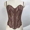 Sexy camisola de encaje ajustada estilo francés para mujer, calada, cómoda, transpirable, corsé de ballenas de alta gama