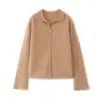 Novo Conjunto de Duas Peças Feminino Outono/Inverno 2026 em Lã 100%, Cardigan de Tricô com Lapela, Manga Longa, Renda Vazada, Saia Longa