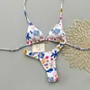 Comércio Exterior Estilo Europeu e Americano Bikini Estampado Feminino Triângulo com Amarração Peça Única Maiô Férias Praia Cortado Alto Moda Praia Atacado
