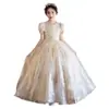 Vestido de Pasarela Infantil para Niña Vestido de Princesa Champagne Lujo Accesible Niña Pequeña Dama de Honor Boda Cumpleaños Vestido para Actuación de Piano