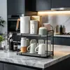 Porta-copos de metal, rack com bandeja de drenagem de camada dupla, bancada de mesa de cozinha e jantar, armazenamento de copos, xícaras de chá, xícaras de café, copos de água