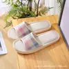 Pantuflas a cuadros para pareja para hombres y mujeres, de interior con suela suave, ligeras y transpirables, adecuadas para todas las estaciones, pantuflas de lino para viajar, para uso en casa y para recibir invitados