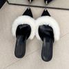 Sandálias de Exterior da Moda para Mulheres 2025 Novas Bico Fechado Salto Alto Versátil Mule Pelo Bico Fino Salto Agulha Meias Chinelo para Mulheres